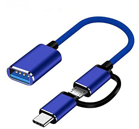 GNring Adattatore USB 3.0 OTG 2 nel 1 Convertitore di Interfaccia da Micro-USB un USB 3.0 di Tipo C per di Ricarica per Cellulare Line-Blu