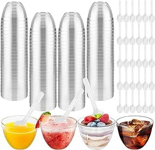Sheryl&Rain 100 Pack Dessert Cups with Spoons, 2oz/60ml Cheesecake Pots with 100Pcs Spoons, Reusable Clear Dessert Bowls for Parties, Mini Square Cheesecake Tubs for Pudding Trifles Mousse Party