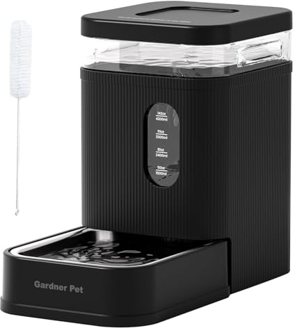 Gardner Pet 6.5L Distributeur Eau Chat Automatique, Gamelle Chat Automatique par Gravité, Distributeur Eau Chien avec Gamelle en Acier Inoxydable, Pas d'électricité, sans BPA - Noir