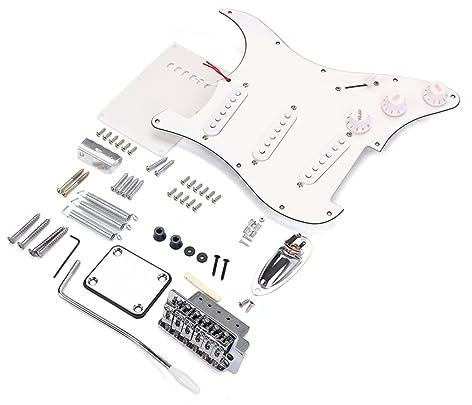 HAMPPLIES Weißer St Style Selbstgemacht E-gitarren Bausatz mit Bridge System Pickguard und Back Cover Kunststoff und Metall 6 Saiten für Musik und Selbstgemacht Zusammenbau