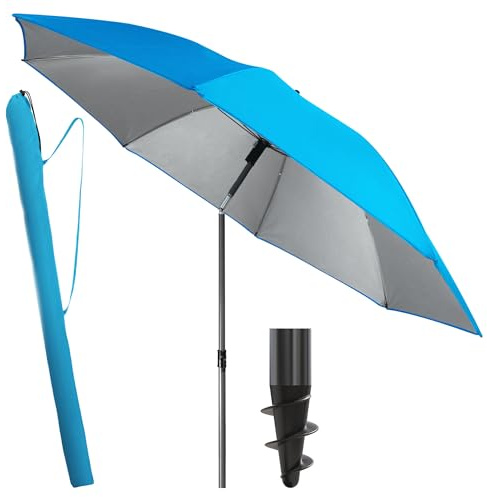 Menz Sonnenschirm Strand Ø 180 cm, Fb. Blau - UPF 50+ Sonnenschirm mit Schutzhülle, Strandschirm windfest stabil, Strandschirm als Sonnenschutz Strand, Balkon, Garten