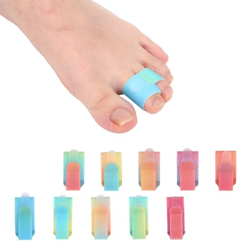 BOXOB 10pcs Broken Toe Wraps, Toe Protector Bandages for Corrector Bent Curled Toes Adjustable Straightener Big & Small Support Brace Tape Toes Splint Plaster Shoe Straighten Separator (Rainbow Color)