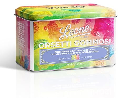 Leone dal 1857 - Latta Caramelle Leone Orsetti Gommosi Cocktail Assortiti - Spritz, Mojito, Bellini - Latta da 250g