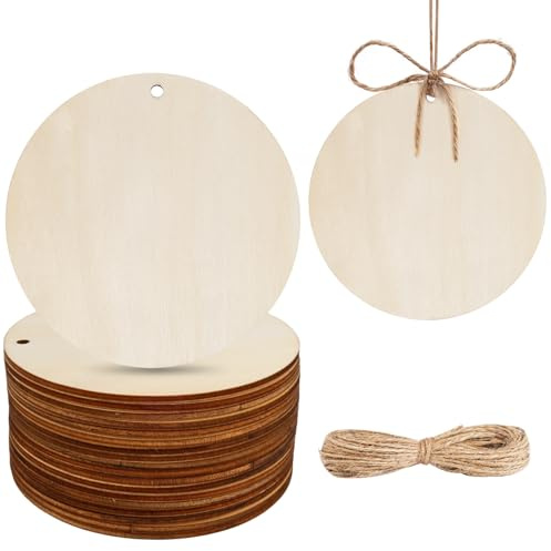 HOLDLEAF 18 dischi rotondi in legno con foro Ø 10 cm, spessore 3 mm, per fai da te, decorazioni natalizie, etichette regalo, cartelli in legno