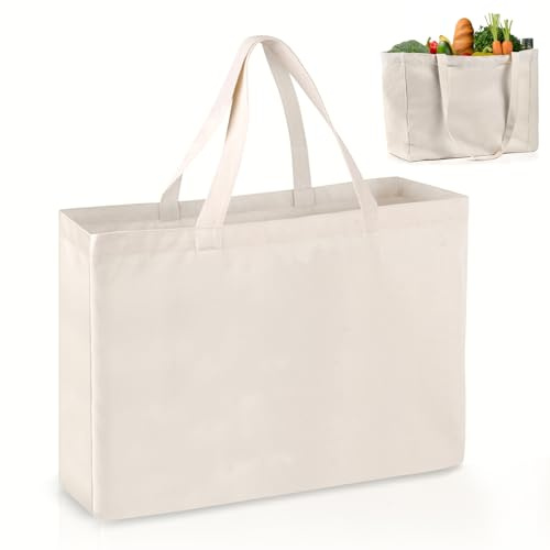 Binlava Jutebeutel Unbedruckt, Einkaufstasche groß, Jutebeutel zum bemalen, Baumwolltasche Tragetasche mit Henkel für Sport, Einkaufen, Lebensmittel (1, Beige, 45×8×35 cm)
