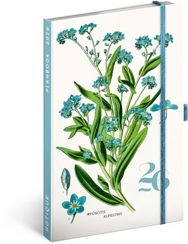 NOTIQUE Möteskalender 2026 ca A5-2-i-1 kalender och anteckningsbok, inbunden veckoplanerare med gummibandstängning, 144 sidor möteskalender, bokkalender, planbok (herbarium)