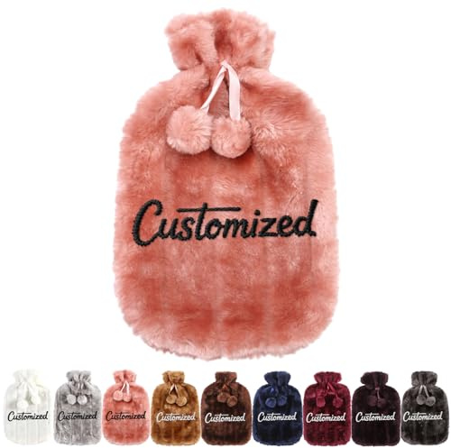 Personalisierte 2L WäRmflasche üBerzug Mit Flauschiger PlüSch, Heißwasserflasche mit Weichem Faux Pelzbedeckung für Kompresse, Handfüße, Wärmer für Nacken- und Schulterschmerzen (Rosa)
