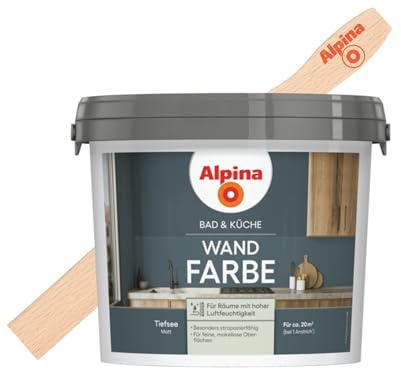 Alpina Bad & Küche Wandfarbe Tiefsee matt – inkl. Rührholz – 2,5 Liter