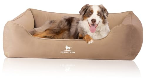 Knuffelwuff orthopädisches Hundebett Jona Samt S Camel | Memory Foam | Bezug abnehmbar waschbar | gelenkschonend wärmend langlebig | für kleine mittelgroße große Hunde