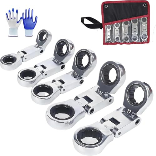 Set di chiavi a cricchetto con testa flessibile a doppia azionamento, da 3/4, 8 mm-19 mm e chiavi a cricchetto da 5/16-3/4 per applicazioni di riparazione versatili