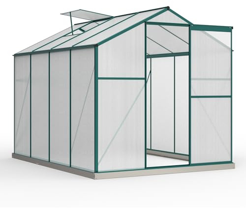 Invernadero de aluminio con base 4,75 m² – 190×253 cm, invernadero con 1 ventana de techo y puerta corredera, invernadero de jardín con marco resistente y placas de policarbonato resistentes a los