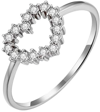 Wycian Frauen Ringe Schlicht Diamant Ring 18 Karat Weißgold Elegantes Hohles Herz mit Rundem Diamanten 0,19 CT Größe 53 (16.9) Massiv, Nicht Plattiert Beliebt für Gattin Engagement Schmuck