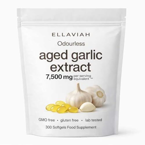 ELLAVIAH Luktfri Lagrad Vitlöksextrakt 500 mg | 300 mjukkapslar | 15:1 koncentrerad formula motsvarande 7 500 mg vitlök | Dagligt stöd | Icke-GMO, glutenfri