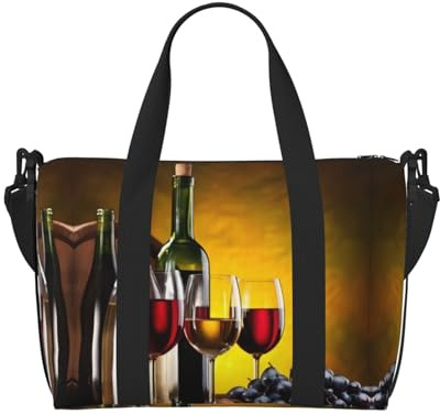 Sac à main à motif de raisin pour bouteilles de vin et boissons, peut être porté à la bandoulière ou à l'épaule, adapté pour les voyages et le camping.