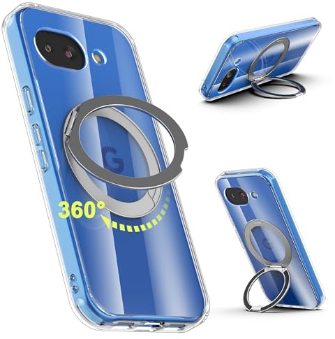 Cresee Designed for Google Pixel 10a Case, 360° Magnetic Ring Stand Compatible with Magsafe & Pixelsnap [Anti-yellowing] Clear Hard Back + TPU Bumper Shockproof Phone Cover for Pixel 10a, Transparent