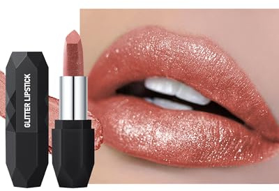 Glitzer Metallic Lippenstift, Wasserdicht Shimmer Lipgloss für Frauen-03 | Langanhaltender Glitter Creamy Lipstick, Sparkly Diamond Finish, Lightweight Glatt Frauentag Vegan Makeup Produkt für Frauen