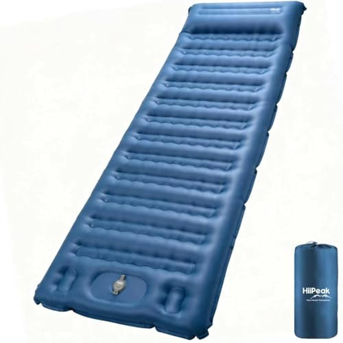 HiiPeak Matelas Camping à 12cm d’épaisseur – Matelas Gonflable avec Pompe à Pied Intégrée & Oreiller, Lit de Camp Pliable, Matelas Randonnée Ultra Léger, Tapis de Sol Autogonflant
