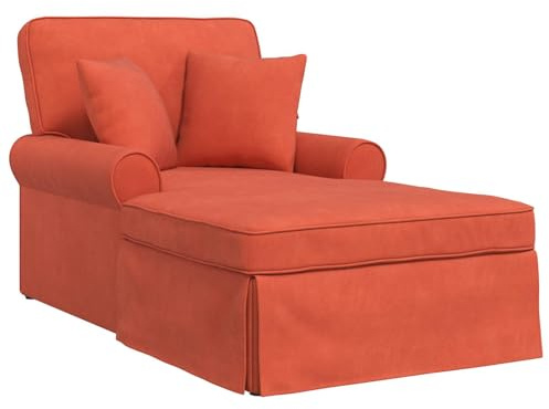 Qnhdfrt Chaiselongue mit Rock und 2 Kissen, Moderne Recamiere aus Cordstoff, Relaxliege für Wohnzimmer und Schlafzimmer, Bequemer Loungesessel, Rot-Orange, 91x157x91 cm