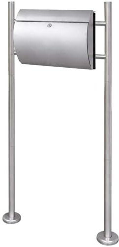 Ziaphsol Buzón de acero inoxidable con soporte, 37,5 x 13 x 31 cm, con soporte para periódicos, cerradura y 2 llaves, para casa, entrada, jardín, valla y fachada
