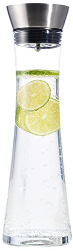 com-four® Glaskrug mit Edelstahlausgießer, Wasserkaraffe aus Glas | 1 Liter Glaskaraffe für Wasser - Milch - Saft und Limonade