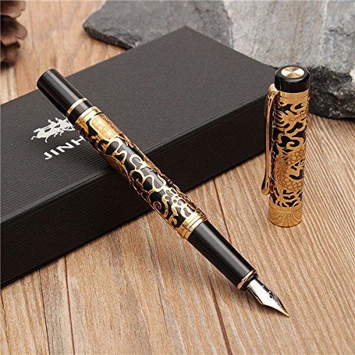 TuToy Jinhao 5000 Black and Golden Medium Feder Füller Drachen Prägung