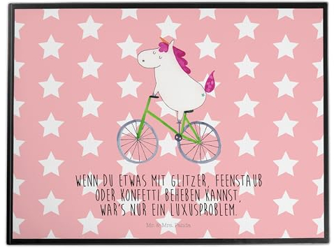 Mr. & Mrs. Panda Schreibtischunterlage Einhorn Radfahrer - Geschenk, Bike, Bürobedarf, Unicorn, Schreibtisch Unterlagen, Einhörner,