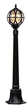 Höhe 110CM Schwarz Außenstraßenleuchte Wasserdichte IP65 Wegeleuchte Vintage Rund Glas Lampenschirm Gartenlampe Wege-lampe Rasen Garten Pfad Tür Terrassen Pollerlampe