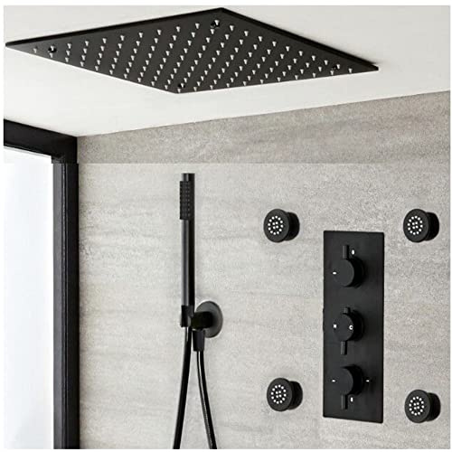 MILANO Mixer Valve Ceiling Mounted Shower Head Handset Body Jets Black