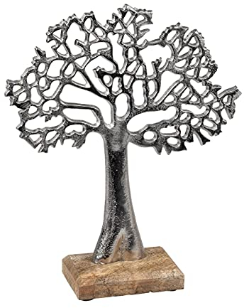 Lifestyle & More Escultura Moderna decoración árbol de la Vida de Madera de Mango y Aluminio Altura 27 cm