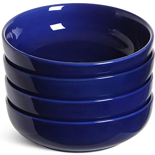 LE TAUCI Cuencos para pasta de 45 onzas, juego de cuencos de ensalada para servir sopa, pasta, fideos, cena, platos grandes de cocina, aptos para microondas, 8.5 pulgadas, juego de 4, azul