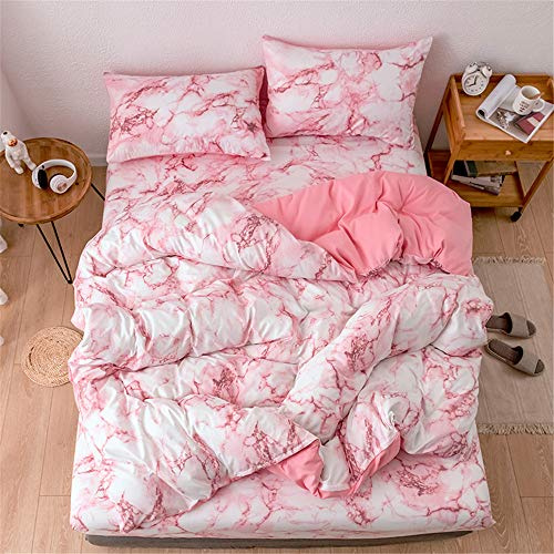 Treer Marmor Bettwäsche-Set, Kissenbezüge + Bettbezug Set Nordischer Stil Mikrofaser Super Weiche Deluxe Paar Junge Mädchen Bettwäsche Set (Rosa Marmor,220x240cm)