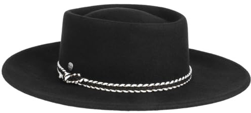 LIERYS Matola Wollfilz Kreissäge Filzhut mit Garnitur Damen Made in Italy Ganzjährig schwarz M (57-58 cm)