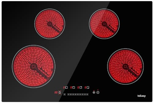 Electric Cooktop 30 inch Ceramic Stove 4 Burners 6700W Built-in Stove Top Electric Hot Plate Satin Glass cooktop in Black Touch Sensor Control/Timer/Child Safety Lock/9 Power Levelsr/220-240V