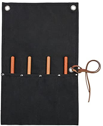 Strapazierfähige, gewachste Leinen-Rolltasche, multifunktionale Werkzeugtasche mit 4 Werkzeugtaschen, Lederseil