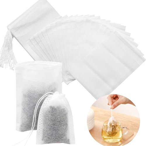 Luriseminger 200 Pezzi Sacchetti filtro per tè usa e getta, Sacco filtro in tessuto non tessuto, sacchetti filtro da tè vuoti con coulisse per tè, spezie, erbe aromatiche (10 x 15cm)