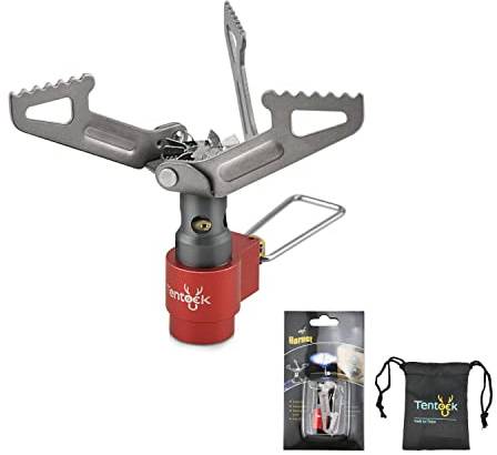 Tentock Réchaud à Gaz de Camping Portable, Mini Brûleur Pliable Compact 2700W Poêle à Gaz de Randonnée Ultralégers en Titane pour Pique-nique Pêche (Rouge)