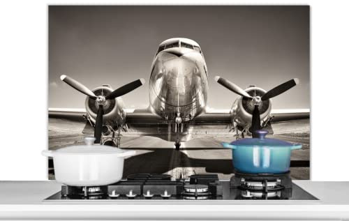 Credence Avion - Vintage - Hélice Fond de hotte 100x65 cm Credence aluminium Plaque inox de cuisine