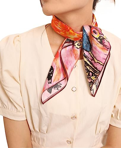 Prettystern Damen leicht Seidenhalstuch Nickituch Bandana Halstuch aus 100% Seide mit Malerei Kunst-Motiv für Frühling und Sommer