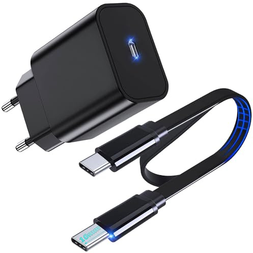30W USB C Ladegerät GaN Schnellladegerät+1M Flach Kabel USB C 10mm Stecker | für iPhone 17 16 15 Serie, für Blackview|DOOGEE|Ulefone|OUKITEL Rugged Phones ,Galaxy S26 S25 S24 S23 S22 S21 A16 A33 A36 A56