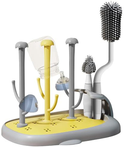 auvstar Trockenständer Babyflaschen,Abtropfgestell Flaschen Baby mit Flaschenbürste,Flaschentrockner Baby,Fläschen Ständer Trockengestell,Abnehmbar Abtropfgestell für Saugern Babyflaschen Zubehör (A)