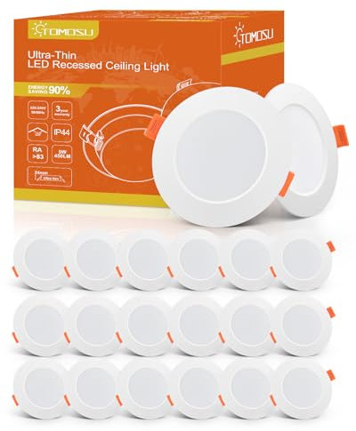 Tomosu LED Downlights for Ceiling Natural White 4000K 5W 450LM, AC 220-240V, Cut Φ75-90mm, 24mm Ultra Slim LED Recessed Ceiling Lights, IP44 Spotlights for Bathroom, 20 Pack