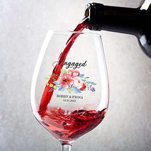 Rimego Copas de vino con tallo 2023, adorno personalizado de compromiso o boda, juego de 2 copas de vino tinto para el día de San Valentín, boda, fiesta de cumpleaños, copas de 17 onzas