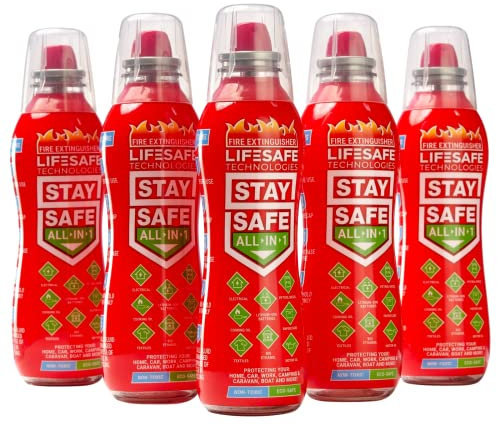 StaySafe All-in-1 Fire Extinguisher, 5-Pack | For Home, Kitchen, Car, Caravan, Camping | The compact extinguisher that tackles multiple types of fire