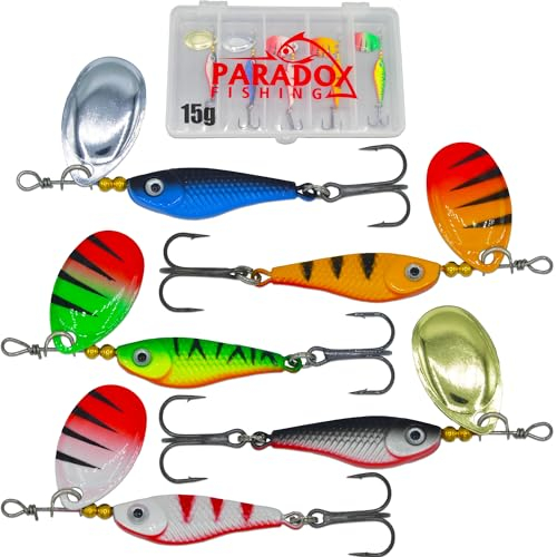 Paradox Fishing Spinner Sets 15g Barschköder Hechtköder Jigspinner Spin Jigs - Spinnköder (5X 15g mit Box)