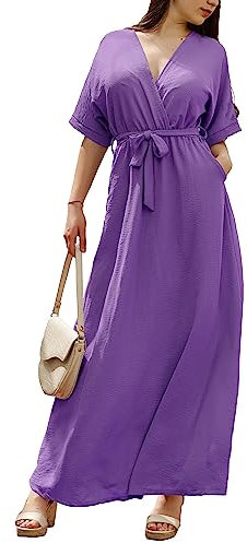 JOPHY & CO. Abito Vestito Lungo Casual con Scollo a V cod 7196 (S, Viola)