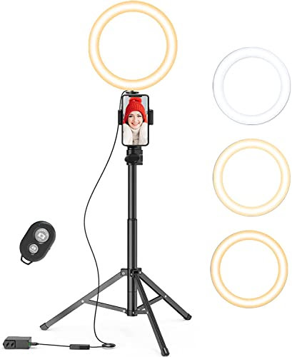 Fangflower Selfie Ring Light 9 inch with 27”-50” Tripod Stand for Video Recording＆Live Streaming, 10 RGB Ring Lamp with Desk Tripod, Halo Ring Light for TikTok/Live Stream/Makeup/YouTube