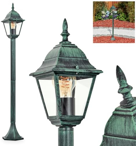 HOFSTEIN Außenstehleuchte Naofe, Außenwegeleuchte aus Metall/Glas in Schwarz-Grün/Klar, Wegeleuchte im Landhaus/Antik/Retro/Vintage-Design für Garten, Außenbereich, Terrasse, Höhe 104 cm, E27, IP44