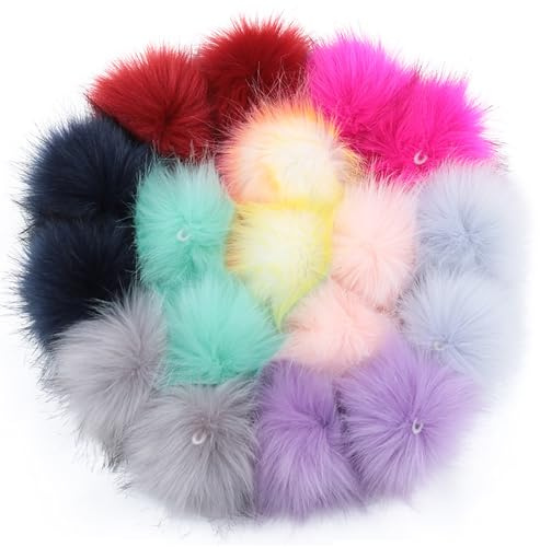 YHNMMNO 18 Stück Fellbommel Faux, 10cm Fuchspelz Flauschigen Pompom Ball, Kunstfell Pompon Bommel für DIY Hüte, Taschen, Schals, Schuhe, Schlüsselanhänger, Autoanhänger Basteln