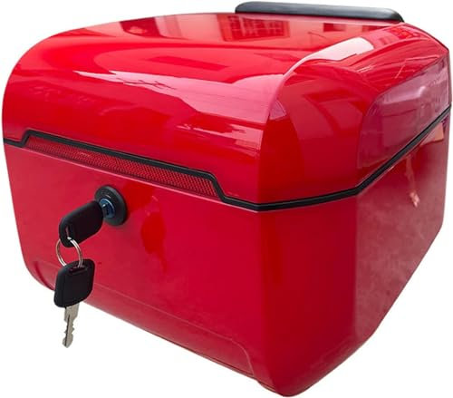 VECNUM Rechteck Motorrad Topcase, Universal Motorradkoffer-Heckkiste, Roller Helmbox Sicherheitsschloss Gepäcklagerung Mit Montagezubehör,Rot