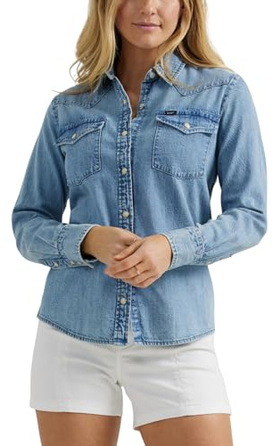 Lee Women's Legendary Slim Fit Western Snap Shirt, Mt. Range, Medium